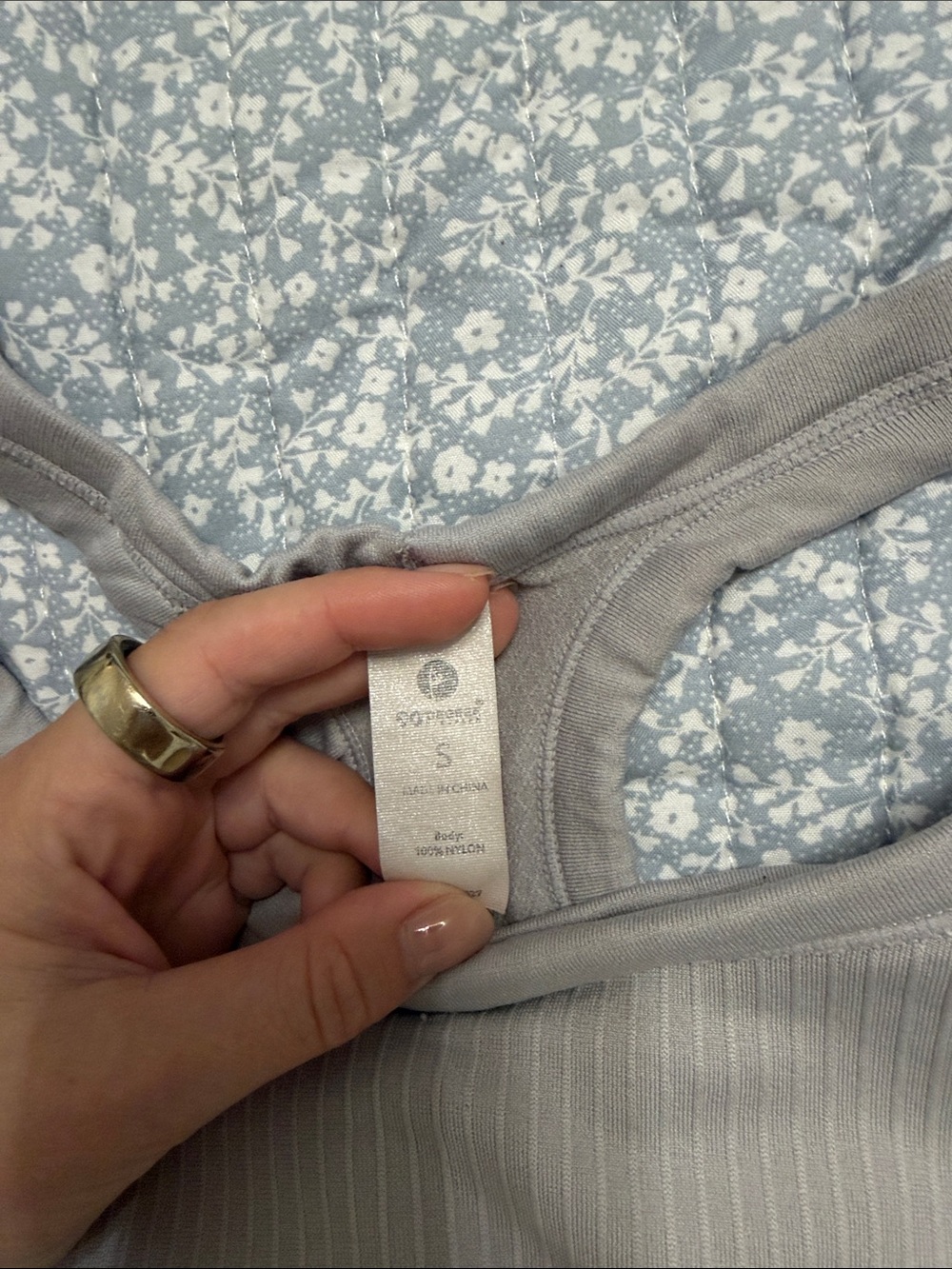 Women’s Ribbed Racerback Tank Top — Gray - Picture 2 of 2